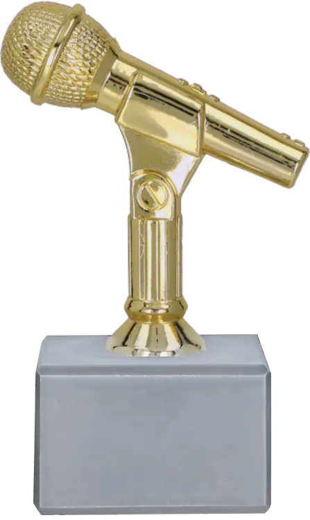 Statuetka Muzyczna Złoty Mikrofon Jasny Marmur 11 cm F174G/WM | Nagroda