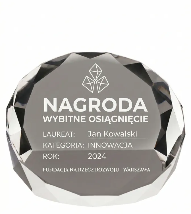 Kryształowe trofeum firmowe elegancki mleczny grawer bez tła T027