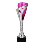 Srebrno-Różowy Puchar Plastikowy 9327 29-35,5 cm | Podstawa Marmurowa, Emblemat 25 mm