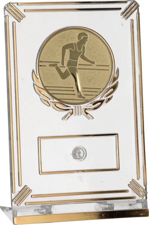 Eleganckie trofeum biegowe (13 cm) z dużym emblematem sprintera 50 mm.