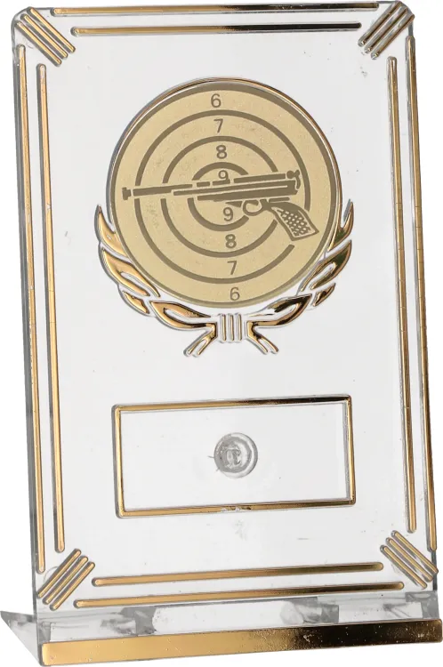 Trofeum Strzeleckie Pistolet 13 cm Złote | Tarcza, Emblemat 50 mm