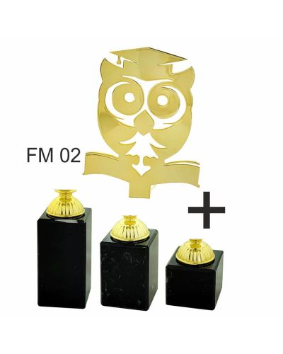 Zestaw 3 Statuetek Metalowych Sowa Biret 4215-FM02 | Komplet