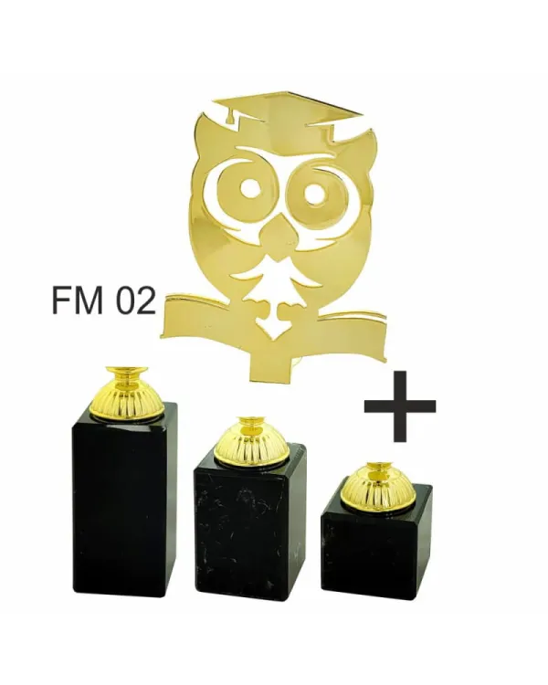 Zestaw 3 Statuetek Metalowych Sowa Biret 4215-FM02 | Komplet