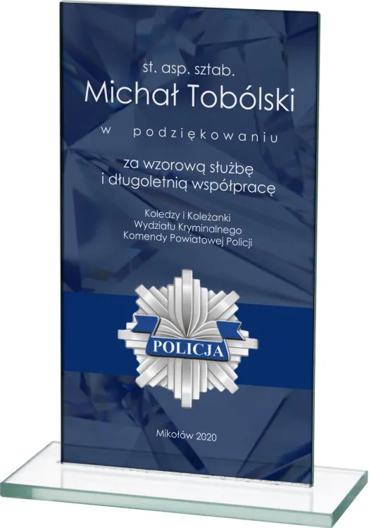 Podziękowanie za współpracę biznesową statuetka szkło nadruk M65